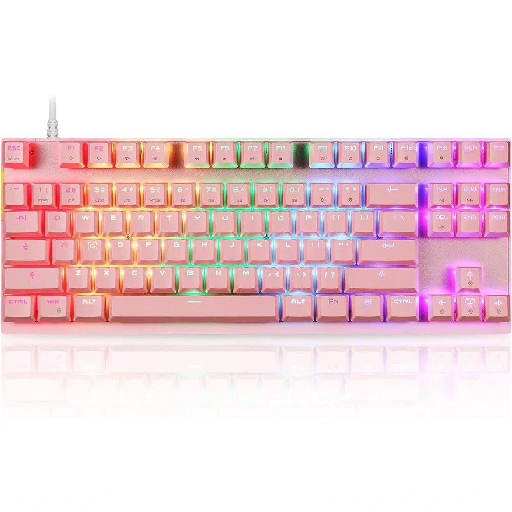 MOTOSPEED CK82 87-Key Mechanical Gaming Keyboard Red Switch Pink Rainbow LED